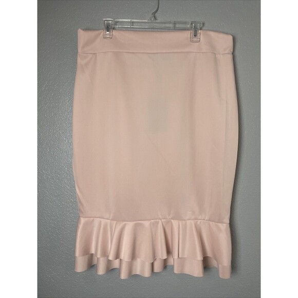 NWT Pretty Little Thing Pink Stretch Midi Skirt Ruffle Flounce Pull On Sz 18 - Picture 1 of 6